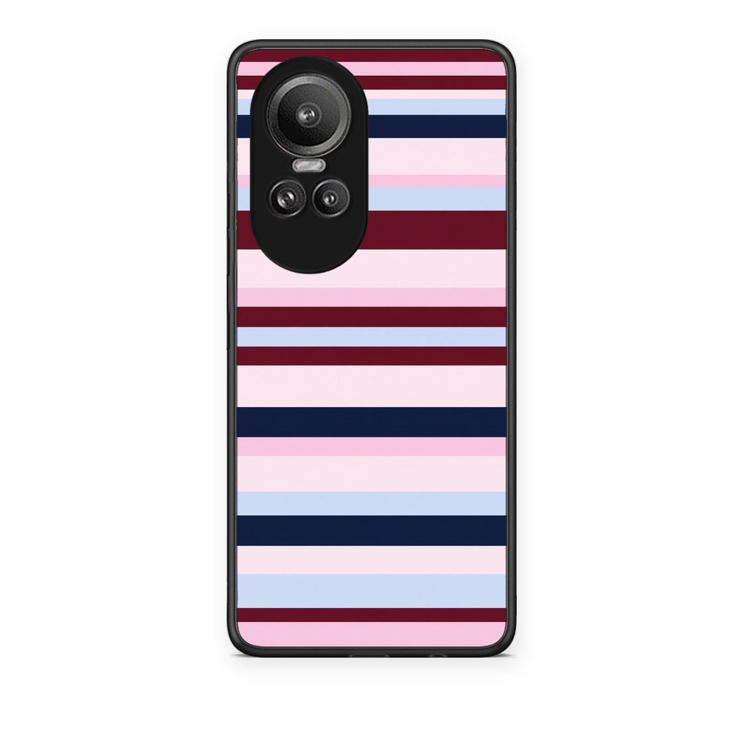 Θήκη Oppo Reno10 Pro Burgundy Pink and Blue Horizontal Stripes από τη Smartfits με σχέδιο στο πίσω μέρος και μαύρο περίβλημα | Oppo Reno10 Pro Burgundy Pink and Blue Horizontal Stripes case with colorful back and black bezels
