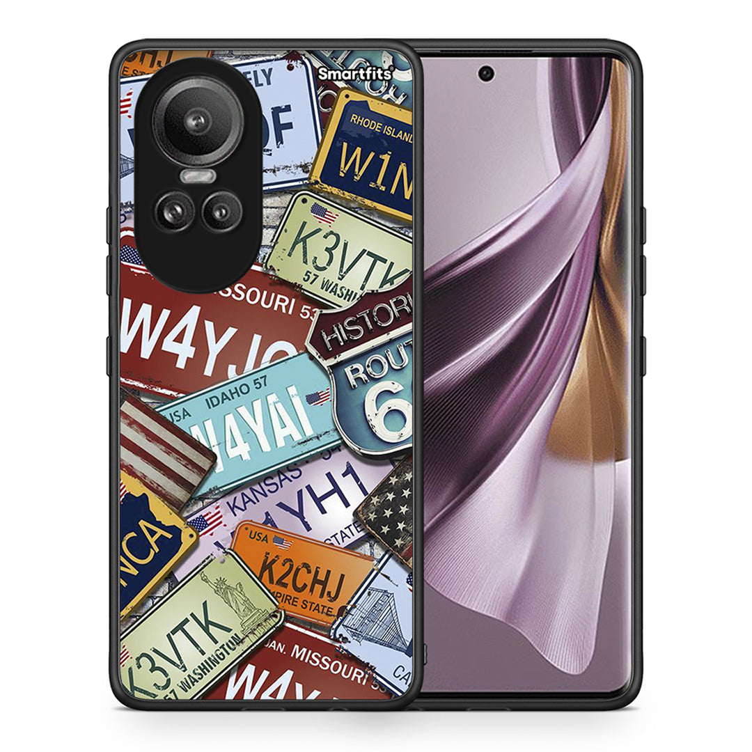 Θήκη Oppo Reno10 Pro Car Plates από τη Smartfits με σχέδιο στο πίσω μέρος και μαύρο περίβλημα | Oppo Reno10 Pro Car Plates case with colorful back and black bezels