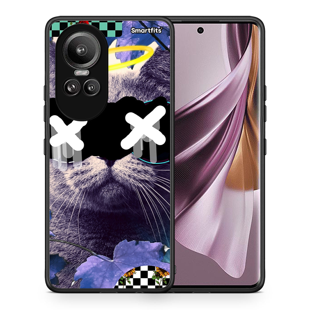 Θήκη Oppo Reno10 Pro Cat Collage από τη Smartfits με σχέδιο στο πίσω μέρος και μαύρο περίβλημα | Oppo Reno10 Pro Cat Collage case with colorful back and black bezels