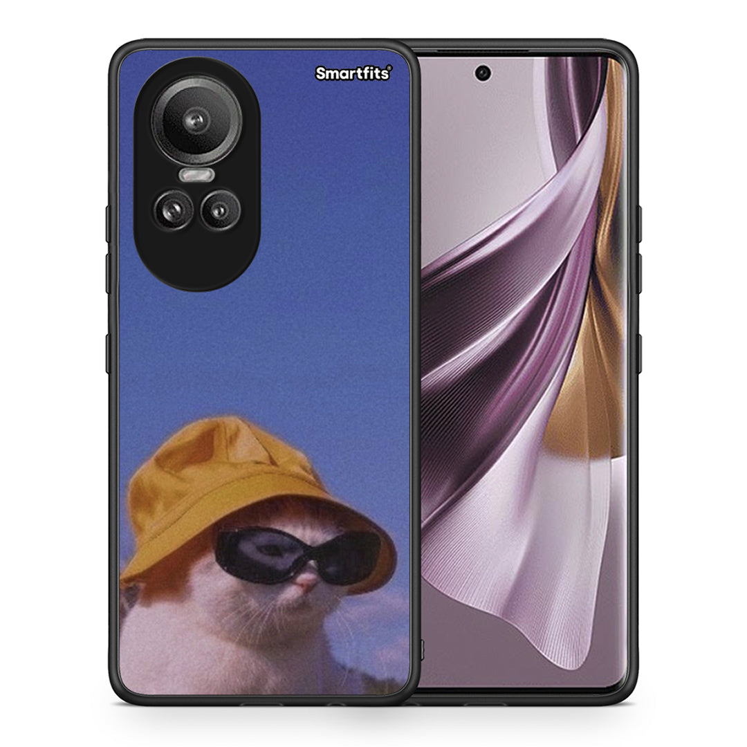 Θήκη Oppo Reno10 Pro Cat Diva από τη Smartfits με σχέδιο στο πίσω μέρος και μαύρο περίβλημα | Oppo Reno10 Pro Cat Diva case with colorful back and black bezels