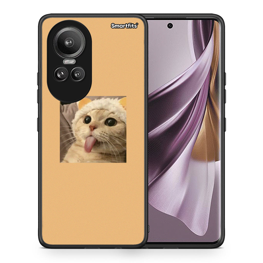 Θήκη Oppo Reno10 Pro Cat Tongue από τη Smartfits με σχέδιο στο πίσω μέρος και μαύρο περίβλημα | Oppo Reno10 Pro Cat Tongue case with colorful back and black bezels