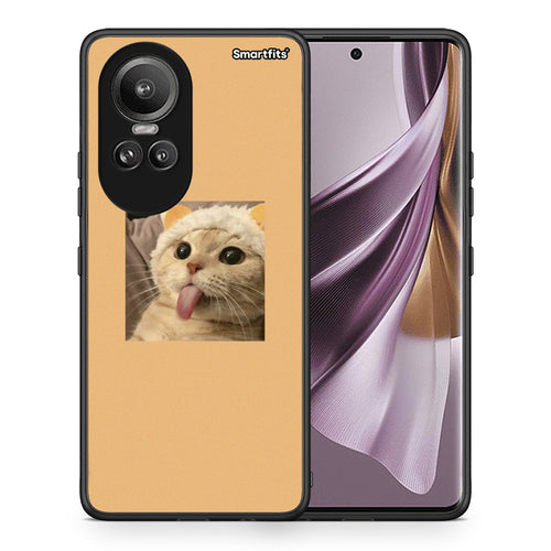 Θήκη Oppo Reno10 Pro Cat Tongue από τη Smartfits με σχέδιο στο πίσω μέρος και μαύρο περίβλημα | Oppo Reno10 Pro Cat Tongue case with colorful back and black bezels