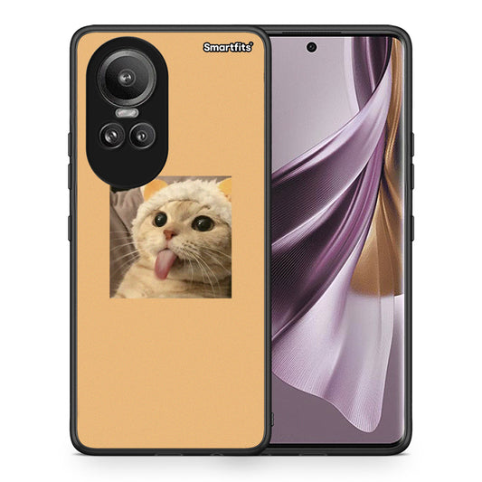 Θήκη Oppo Reno10 Pro Cat Tongue από τη Smartfits με σχέδιο στο πίσω μέρος και μαύρο περίβλημα | Oppo Reno10 Pro Cat Tongue case with colorful back and black bezels