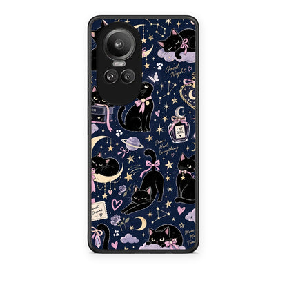 Θήκη Oppo Reno10 Pro Celestial Black Cats on Navy από τη Smartfits με σχέδιο στο πίσω μέρος και μαύρο περίβλημα | Oppo Reno10 Pro Celestial Black Cats on Navy case with colorful back and black bezels