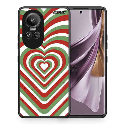 Θήκη Oppo Reno10 Pro Christmas Hearts από τη Smartfits με σχέδιο στο πίσω μέρος και μαύρο περίβλημα | Oppo Reno10 Pro Christmas Hearts case with colorful back and black bezels