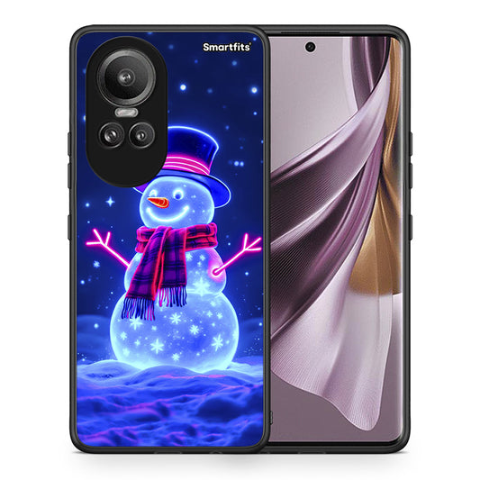 Θήκη Oppo Reno10 Pro Christmas Neon Snowman από τη Smartfits με σχέδιο στο πίσω μέρος και μαύρο περίβλημα | Oppo Reno10 Pro Christmas Neon Snowman case with colorful back and black bezels