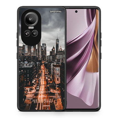 Θήκη Oppo Reno10 Pro City Lights από τη Smartfits με σχέδιο στο πίσω μέρος και μαύρο περίβλημα | Oppo Reno10 Pro City Lights case with colorful back and black bezels