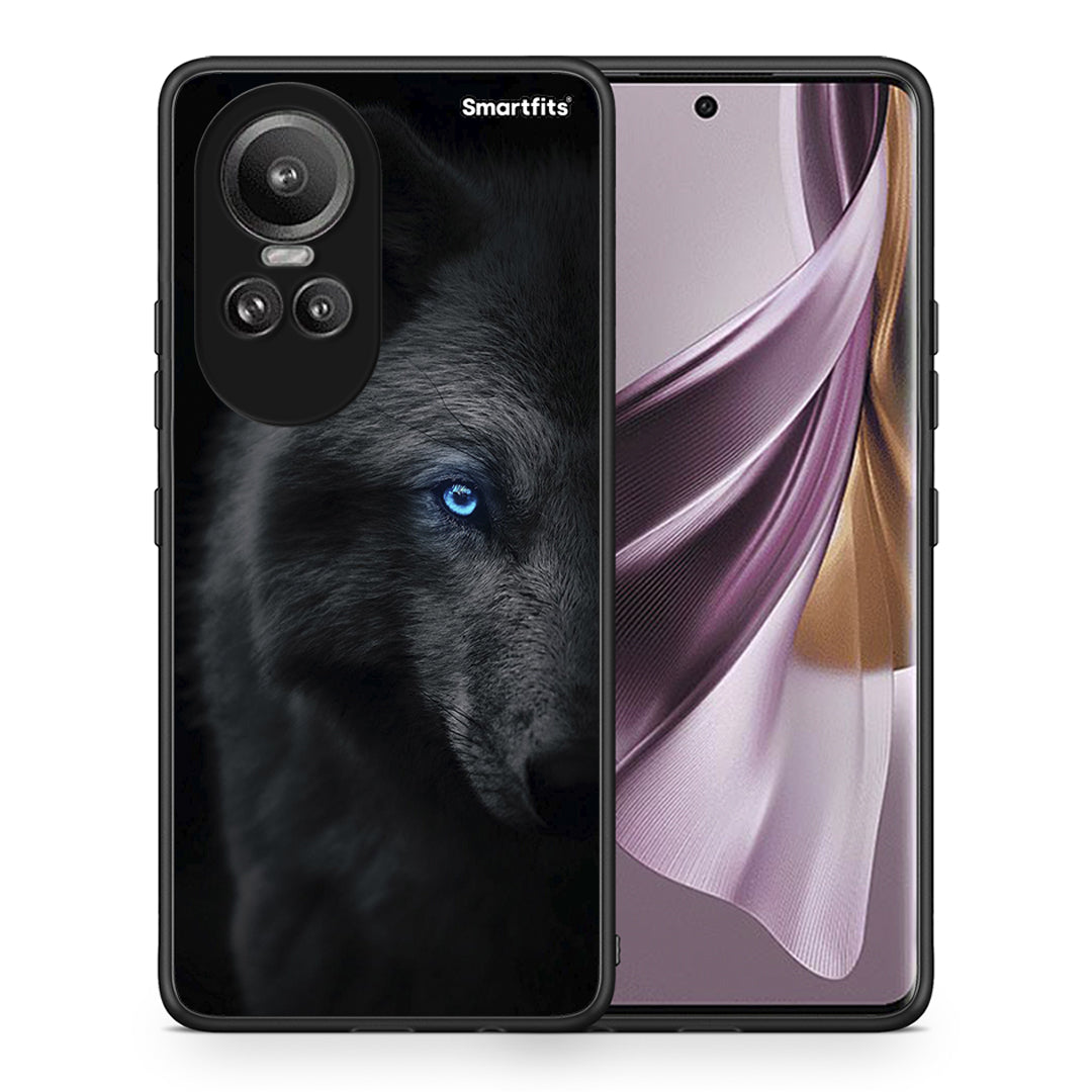 Θήκη Oppo Reno10 Pro Dark Wolf από τη Smartfits με σχέδιο στο πίσω μέρος και μαύρο περίβλημα | Oppo Reno10 Pro Dark Wolf case with colorful back and black bezels