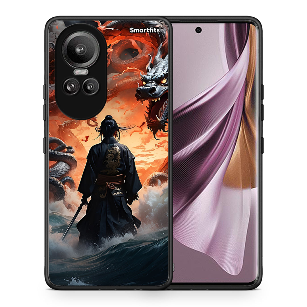 Θήκη Oppo Reno10 Pro Dragons Fight από τη Smartfits με σχέδιο στο πίσω μέρος και μαύρο περίβλημα | Oppo Reno10 Pro Dragons Fight case with colorful back and black bezels