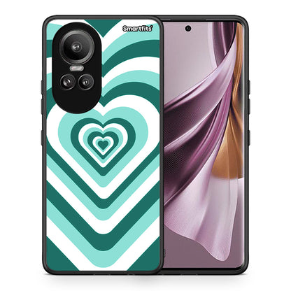 Θήκη Oppo Reno10 Pro Green Hearts από τη Smartfits με σχέδιο στο πίσω μέρος και μαύρο περίβλημα | Oppo Reno10 Pro Green Hearts case with colorful back and black bezels