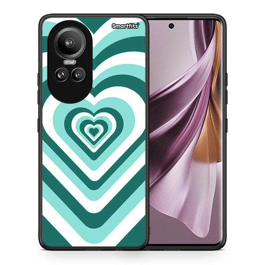Θήκη Oppo Reno10 Pro Green Hearts από τη Smartfits με σχέδιο στο πίσω μέρος και μαύρο περίβλημα | Oppo Reno10 Pro Green Hearts case with colorful back and black bezels