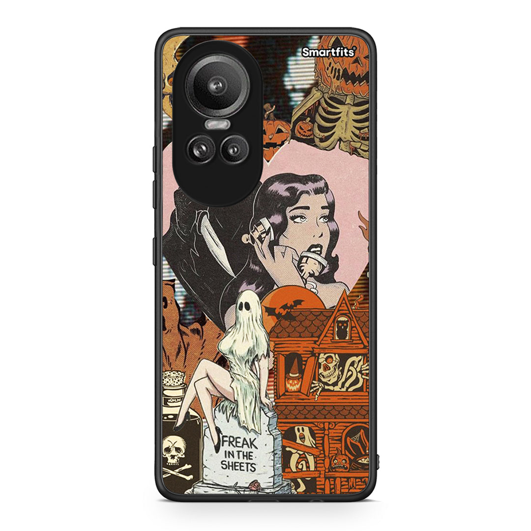 Oppo Reno10 Pro Halloween Collage Θήκη από τη Smartfits με σχέδιο στο πίσω μέρος και μαύρο περίβλημα | Smartphone case with colorful back and black bezels by Smartfits