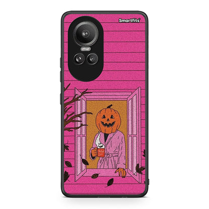 Oppo Reno10 Pro Halloween Pumpkin Lady Θήκη από τη Smartfits με σχέδιο στο πίσω μέρος και μαύρο περίβλημα | Smartphone case with colorful back and black bezels by Smartfits