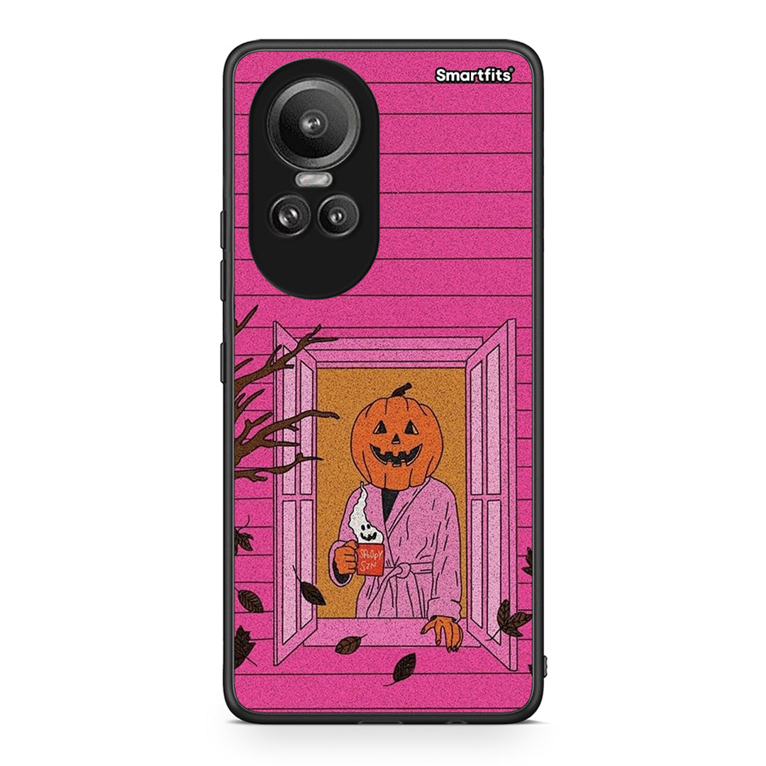 Oppo Reno10 Pro Halloween Pumpkin Lady Θήκη από τη Smartfits με σχέδιο στο πίσω μέρος και μαύρο περίβλημα | Smartphone case with colorful back and black bezels by Smartfits