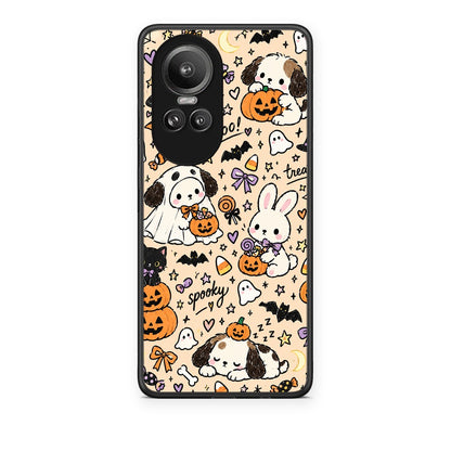 Θήκη Oppo Reno10 Pro Halloween Puppies and Friends on Cream από τη Smartfits με σχέδιο στο πίσω μέρος και μαύρο περίβλημα | Oppo Reno10 Pro Halloween Puppies and Friends on Cream case with colorful back and black bezels