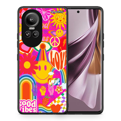 Θήκη Oppo Reno10 Pro Hippie Love από τη Smartfits με σχέδιο στο πίσω μέρος και μαύρο περίβλημα | Oppo Reno10 Pro Hippie Love case with colorful back and black bezels