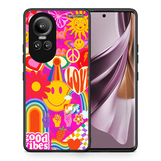 Θήκη Oppo Reno10 Pro Hippie Love από τη Smartfits με σχέδιο στο πίσω μέρος και μαύρο περίβλημα | Oppo Reno10 Pro Hippie Love case with colorful back and black bezels