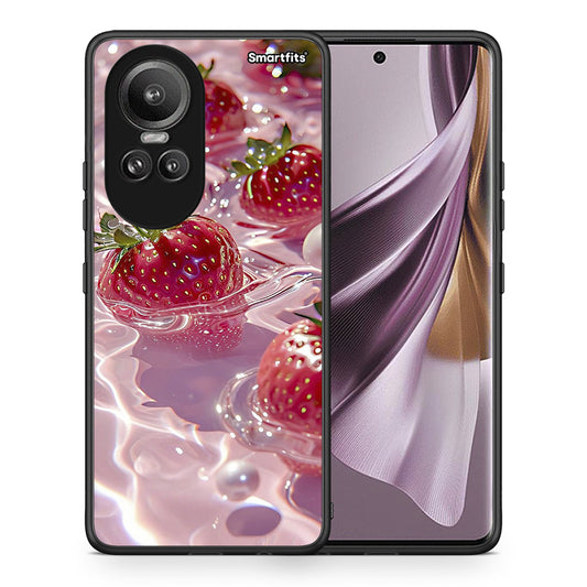 Θήκη Oppo Reno10 Pro Juicy Strawberries από τη Smartfits με σχέδιο στο πίσω μέρος και μαύρο περίβλημα | Oppo Reno10 Pro Juicy Strawberries case with colorful back and black bezels