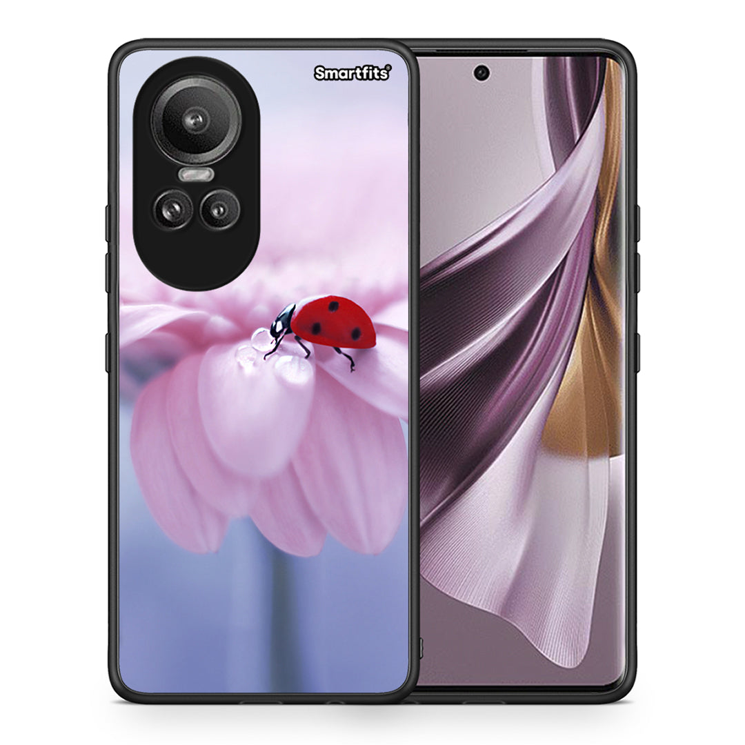 Θήκη Oppo Reno10 Pro Ladybug Flower από τη Smartfits με σχέδιο στο πίσω μέρος και μαύρο περίβλημα | Oppo Reno10 Pro Ladybug Flower case with colorful back and black bezels