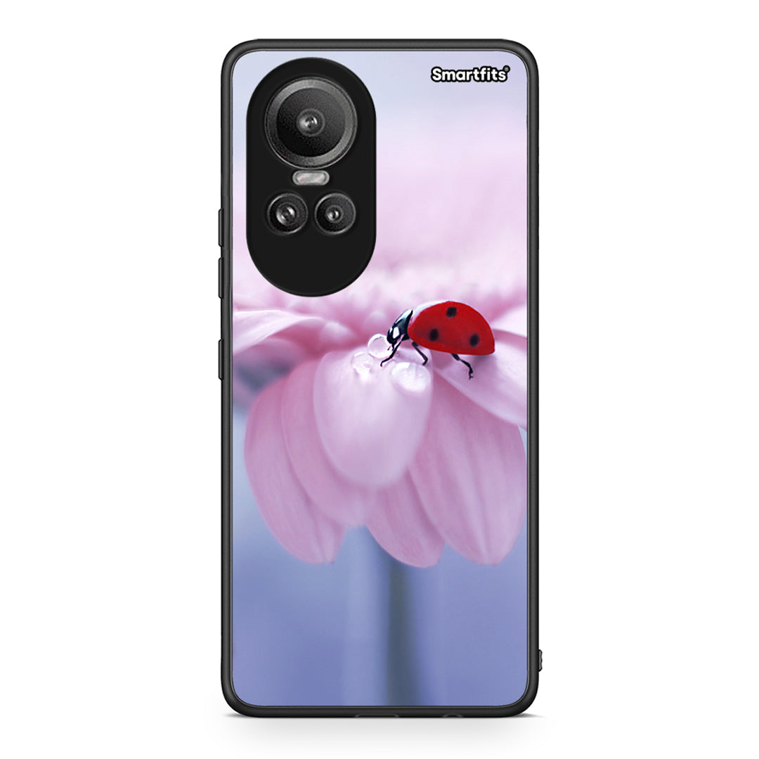Oppo Reno10 Pro Ladybug Flower θήκη από τη Smartfits με σχέδιο στο πίσω μέρος και μαύρο περίβλημα | Smartphone case with colorful back and black bezels by Smartfits