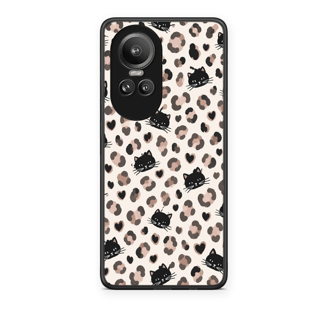 Θήκη Oppo Reno10 Pro Leopard Spots and Black Cats on Cream από τη Smartfits με σχέδιο στο πίσω μέρος και μαύρο περίβλημα | Oppo Reno10 Pro Leopard Spots and Black Cats on Cream case with colorful back and black bezels
