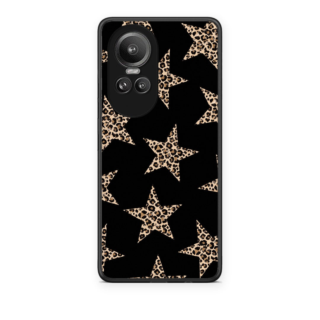 Θήκη Oppo Reno10 Pro Leopard Stars on Black από τη Smartfits με σχέδιο στο πίσω μέρος και μαύρο περίβλημα | Oppo Reno10 Pro Leopard Stars on Black case with colorful back and black bezels