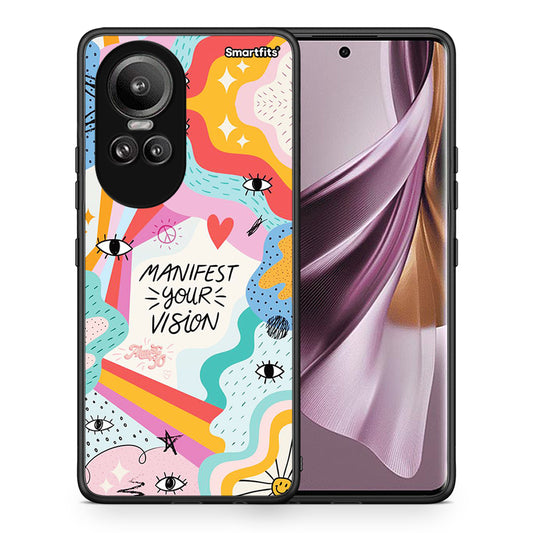 Θήκη Oppo Reno10 Pro Manifest Your Vision από τη Smartfits με σχέδιο στο πίσω μέρος και μαύρο περίβλημα | Oppo Reno10 Pro Manifest Your Vision case with colorful back and black bezels