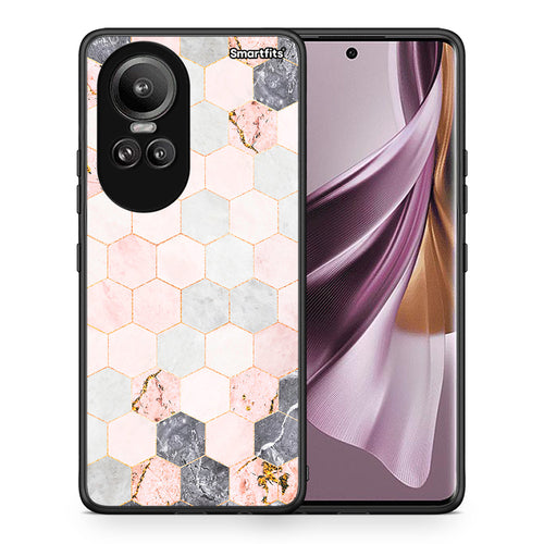 Θήκη Oppo Reno10 Pro Hexagon Pink Marble από τη Smartfits με σχέδιο στο πίσω μέρος και μαύρο περίβλημα | Oppo Reno10 Pro Hexagon Pink Marble case with colorful back and black bezels