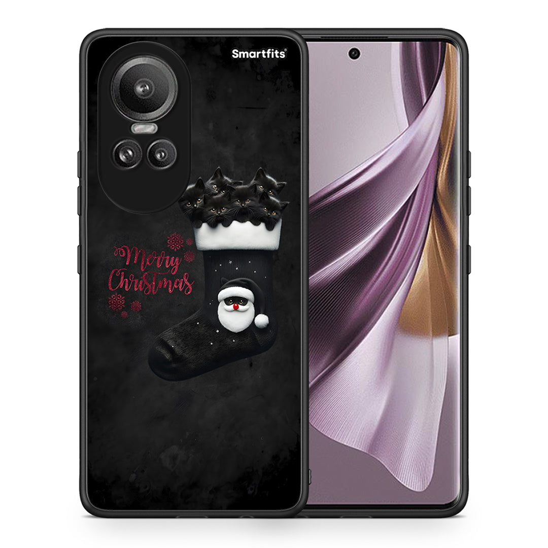 Θήκη Oppo Reno10 Pro Merry Cat Christmas από τη Smartfits με σχέδιο στο πίσω μέρος και μαύρο περίβλημα | Oppo Reno10 Pro Merry Cat Christmas case with colorful back and black bezels