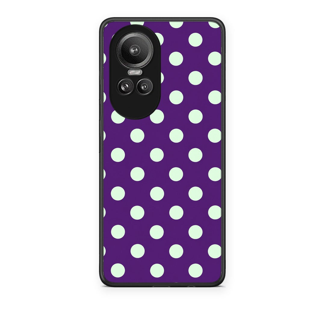 Θήκη Oppo Reno10 Pro Mint Polka Dots on Purple από τη Smartfits με σχέδιο στο πίσω μέρος και μαύρο περίβλημα | Oppo Reno10 Pro Mint Polka Dots on Purple case with colorful back and black bezels