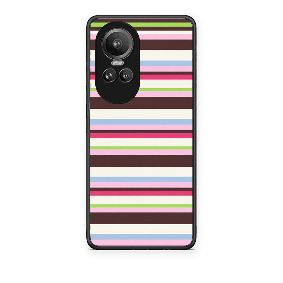 Θήκη Oppo Reno10 Pro Multicolour Horizontal Stripes από τη Smartfits με σχέδιο στο πίσω μέρος και μαύρο περίβλημα | Oppo Reno10 Pro Multicolour Horizontal Stripes case with colorful back and black bezels