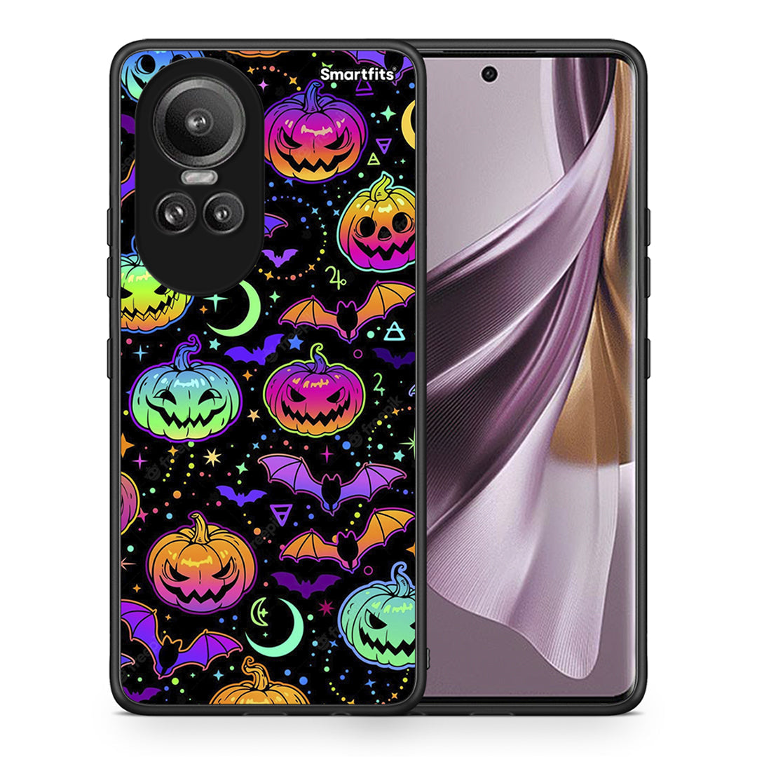 Θήκη Oppo Reno10 Pro Neon Halloween από τη Smartfits με σχέδιο στο πίσω μέρος και μαύρο περίβλημα | Oppo Reno10 Pro Neon Halloween case with colorful back and black bezels