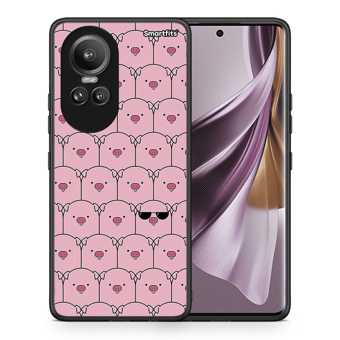 Θήκη Oppo Reno10 Pro Pig Glasses από τη Smartfits με σχέδιο στο πίσω μέρος και μαύρο περίβλημα | Oppo Reno10 Pro Pig Glasses case with colorful back and black bezels