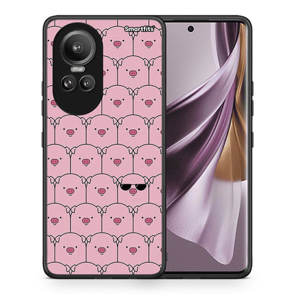 Θήκη Oppo Reno10 Pro Pig Glasses από τη Smartfits με σχέδιο στο πίσω μέρος και μαύρο περίβλημα | Oppo Reno10 Pro Pig Glasses case with colorful back and black bezels