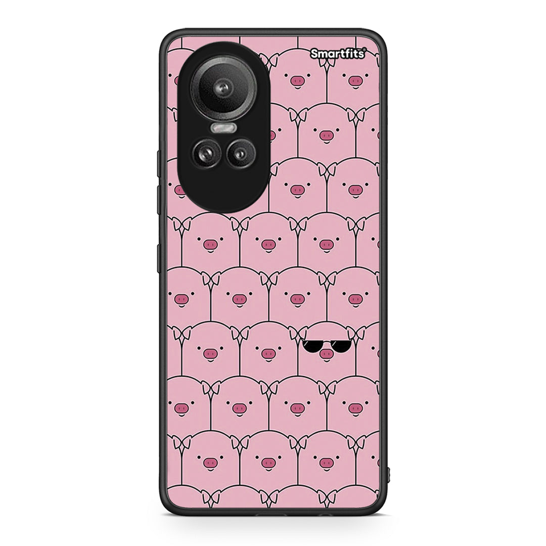 Oppo Reno10 Pro Pig Glasses θήκη από τη Smartfits με σχέδιο στο πίσω μέρος και μαύρο περίβλημα | Smartphone case with colorful back and black bezels by Smartfits