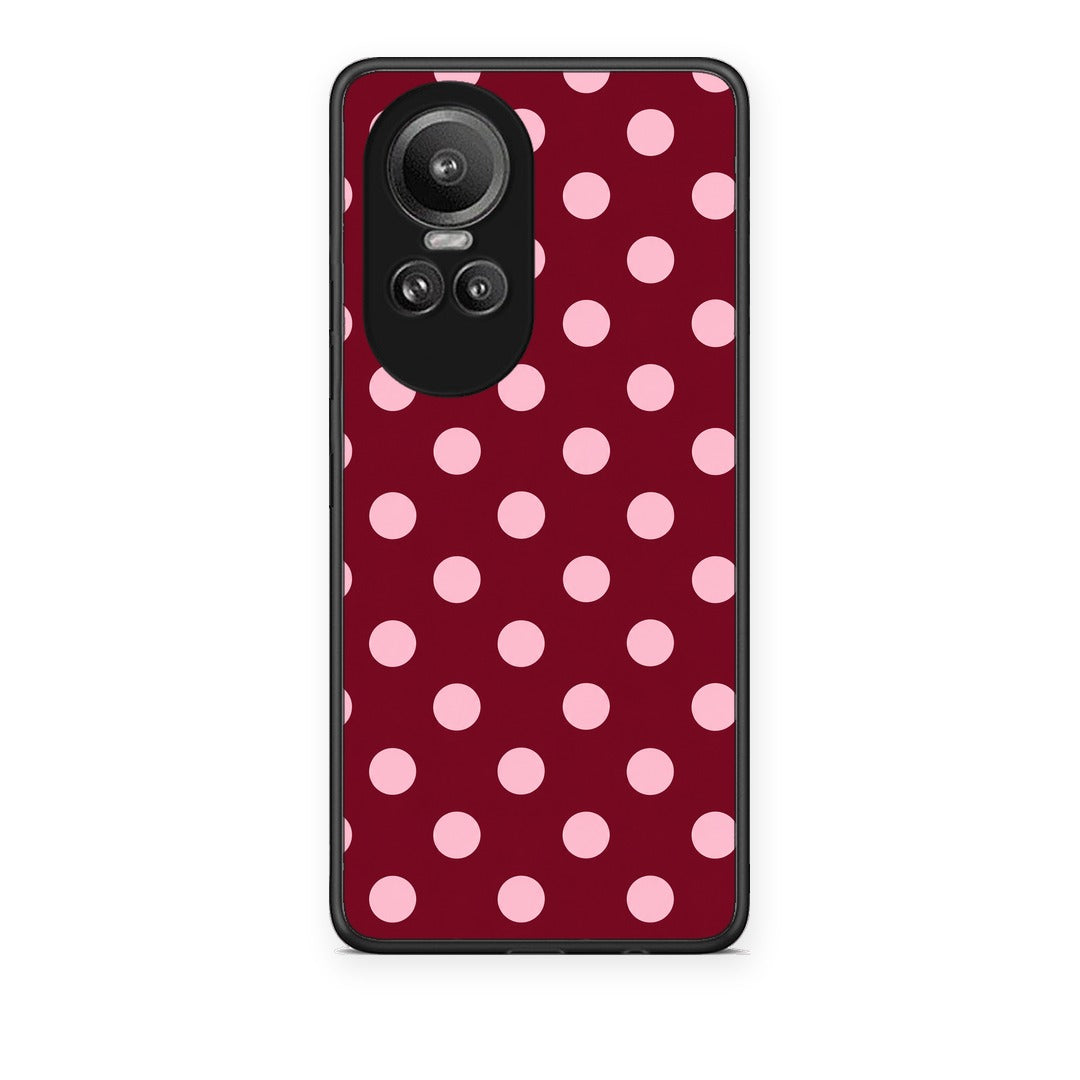 Θήκη Oppo Reno10 Pro Pink Polka Dots on Burgundy από τη Smartfits με σχέδιο στο πίσω μέρος και μαύρο περίβλημα | Oppo Reno10 Pro Pink Polka Dots on Burgundy case with colorful back and black bezels