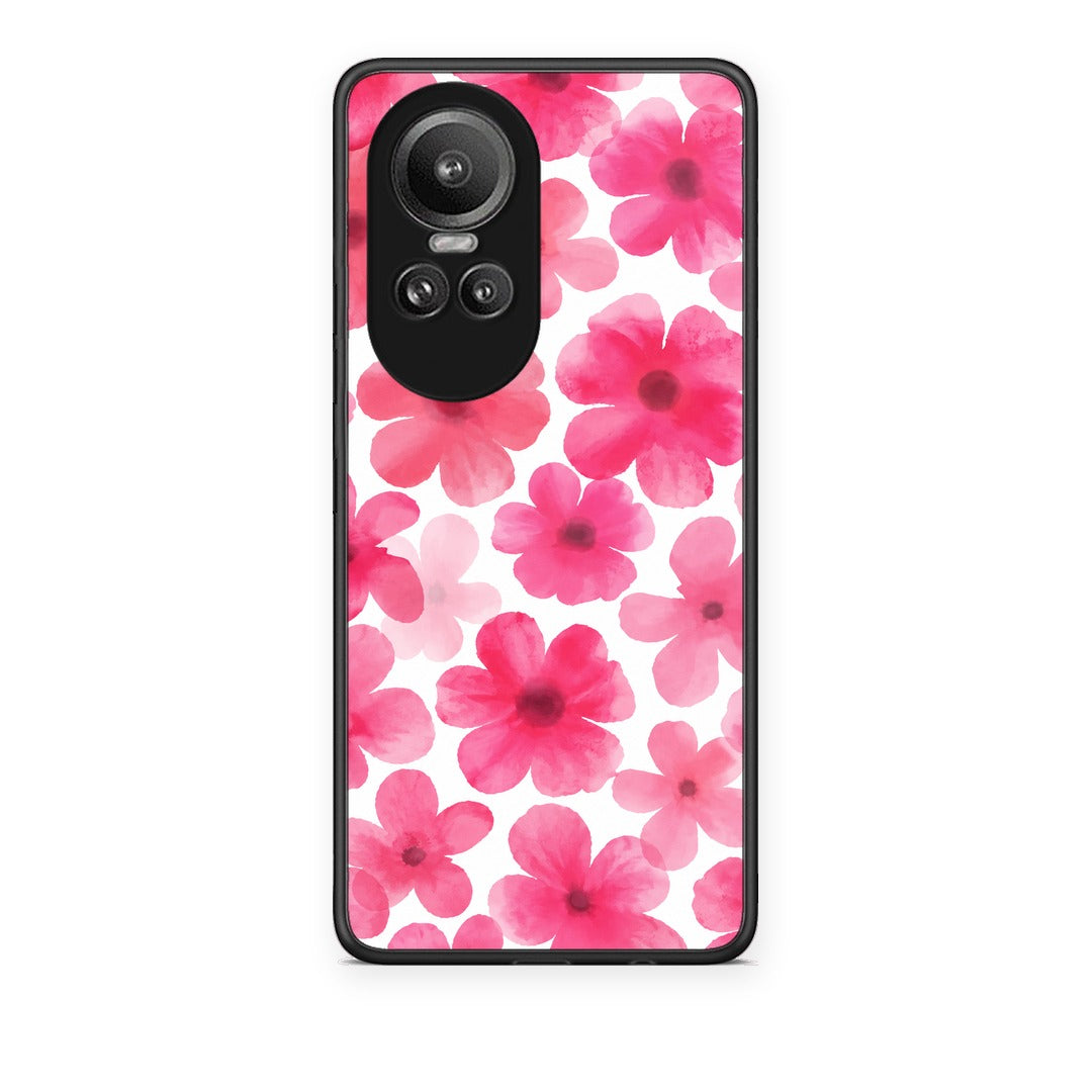 Θήκη Oppo Reno10 Pro Pink Watercolour Flowers on White από τη Smartfits με σχέδιο στο πίσω μέρος και μαύρο περίβλημα | Oppo Reno10 Pro Pink Watercolour Flowers on White case with colorful back and black bezels