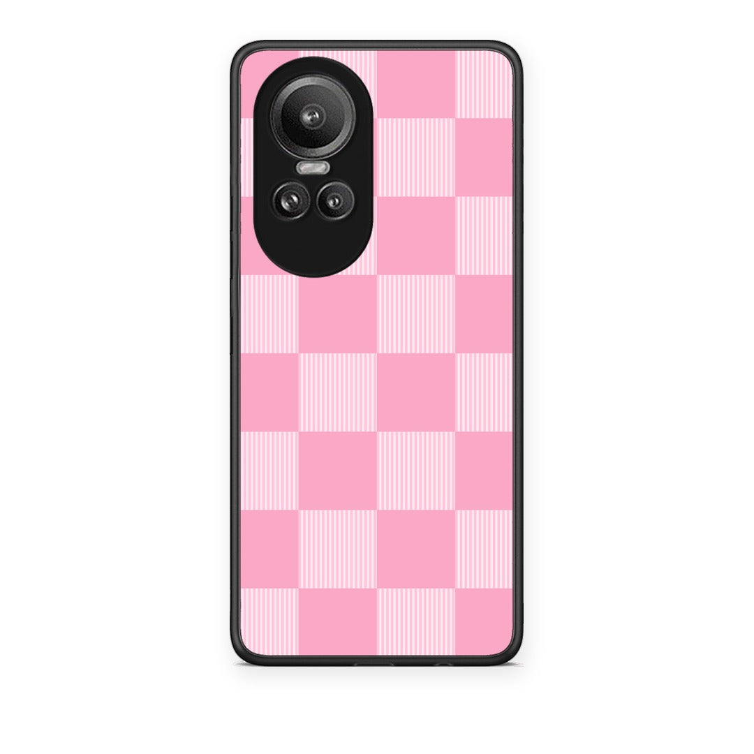 Θήκη Oppo Reno10 Pro Pink and White Striped Checks από τη Smartfits με σχέδιο στο πίσω μέρος και μαύρο περίβλημα | Oppo Reno10 Pro Pink and White Striped Checks case with colorful back and black bezels
