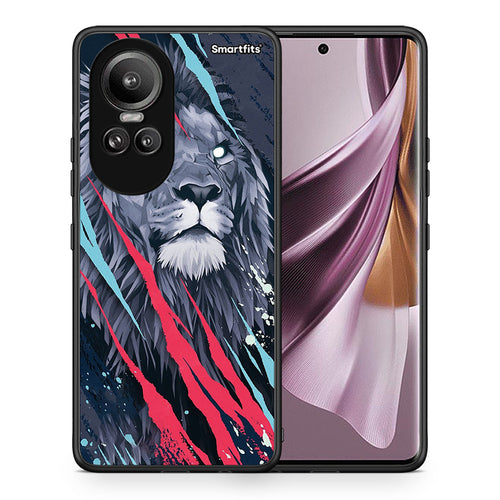 Θήκη Oppo Reno10 Pro Lion Designer PopArt από τη Smartfits με σχέδιο στο πίσω μέρος και μαύρο περίβλημα | Oppo Reno10 Pro Lion Designer PopArt case with colorful back and black bezels