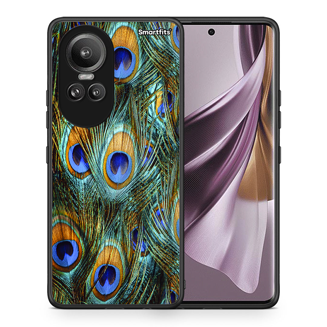 Θήκη Oppo Reno10 Pro Real Peacock Feathers από τη Smartfits με σχέδιο στο πίσω μέρος και μαύρο περίβλημα | Oppo Reno10 Pro Real Peacock Feathers case with colorful back and black bezels