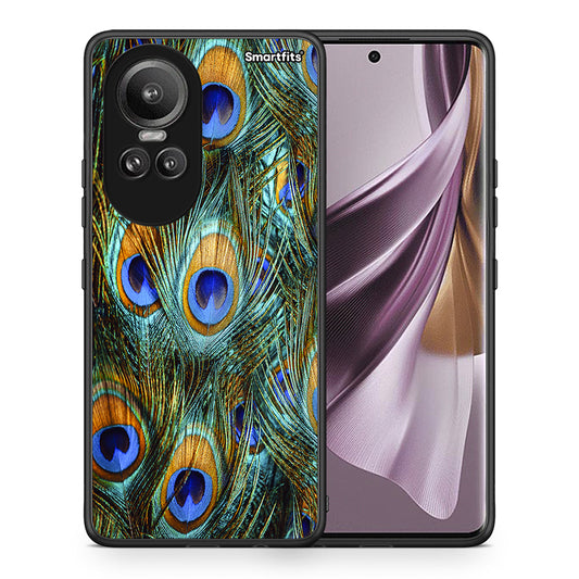 Θήκη Oppo Reno10 Pro Real Peacock Feathers από τη Smartfits με σχέδιο στο πίσω μέρος και μαύρο περίβλημα | Oppo Reno10 Pro Real Peacock Feathers case with colorful back and black bezels