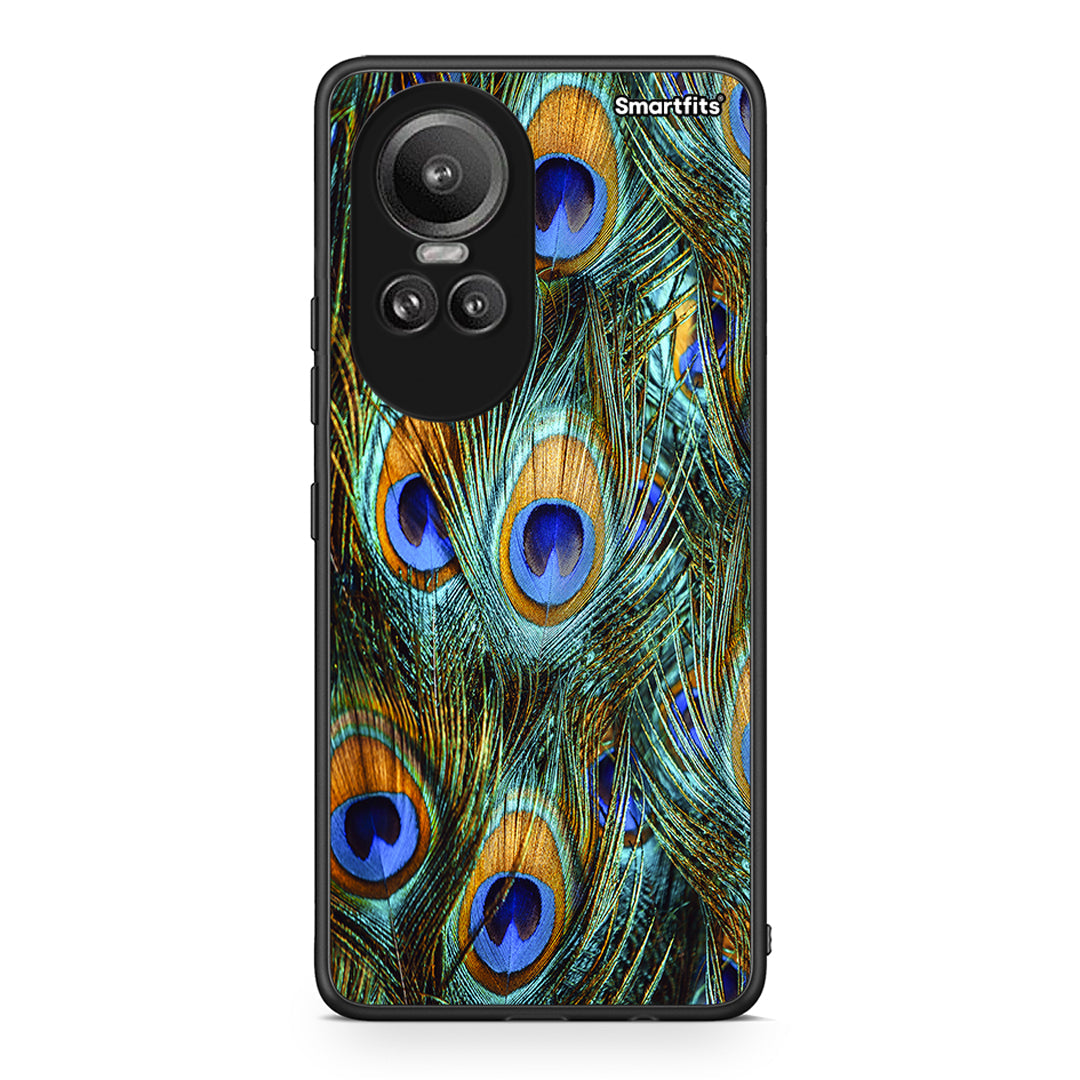 Oppo Reno10 Pro Real Peacock Feathers θήκη από τη Smartfits με σχέδιο στο πίσω μέρος και μαύρο περίβλημα | Smartphone case with colorful back and black bezels by Smartfits
