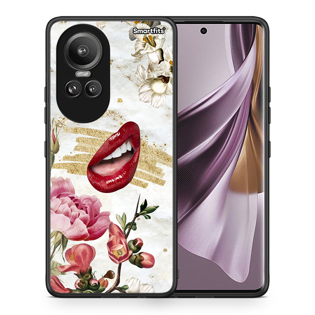 Θήκη Oppo Reno10 Pro Red Lips από τη Smartfits με σχέδιο στο πίσω μέρος και μαύρο περίβλημα | Oppo Reno10 Pro Red Lips case with colorful back and black bezels