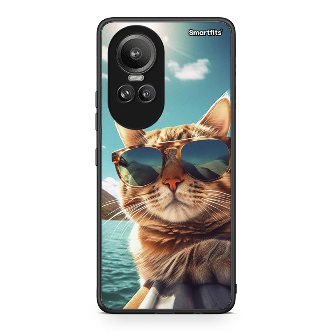 Oppo Reno10 Pro Summer Cat θήκη από τη Smartfits με σχέδιο στο πίσω μέρος και μαύρο περίβλημα | Smartphone case with colorful back and black bezels by Smartfits