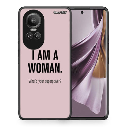 Θήκη Oppo Reno10 Pro Superpower Woman από τη Smartfits με σχέδιο στο πίσω μέρος και μαύρο περίβλημα | Oppo Reno10 Pro Superpower Woman case with colorful back and black bezels