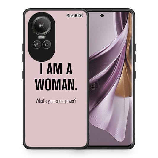 Θήκη Oppo Reno10 Pro Superpower Woman από τη Smartfits με σχέδιο στο πίσω μέρος και μαύρο περίβλημα | Oppo Reno10 Pro Superpower Woman case with colorful back and black bezels