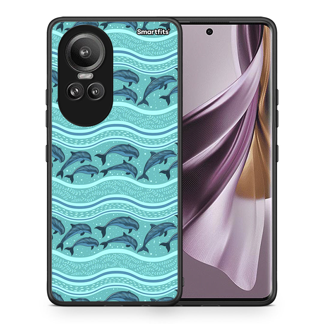 Θήκη Oppo Reno10 Pro Swimming Dolphins από τη Smartfits με σχέδιο στο πίσω μέρος και μαύρο περίβλημα | Oppo Reno10 Pro Swimming Dolphins case with colorful back and black bezels