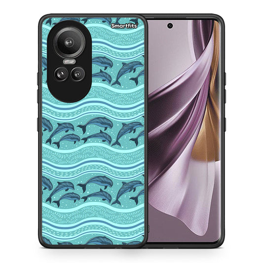 Θήκη Oppo Reno10 Pro Swimming Dolphins από τη Smartfits με σχέδιο στο πίσω μέρος και μαύρο περίβλημα | Oppo Reno10 Pro Swimming Dolphins case with colorful back and black bezels