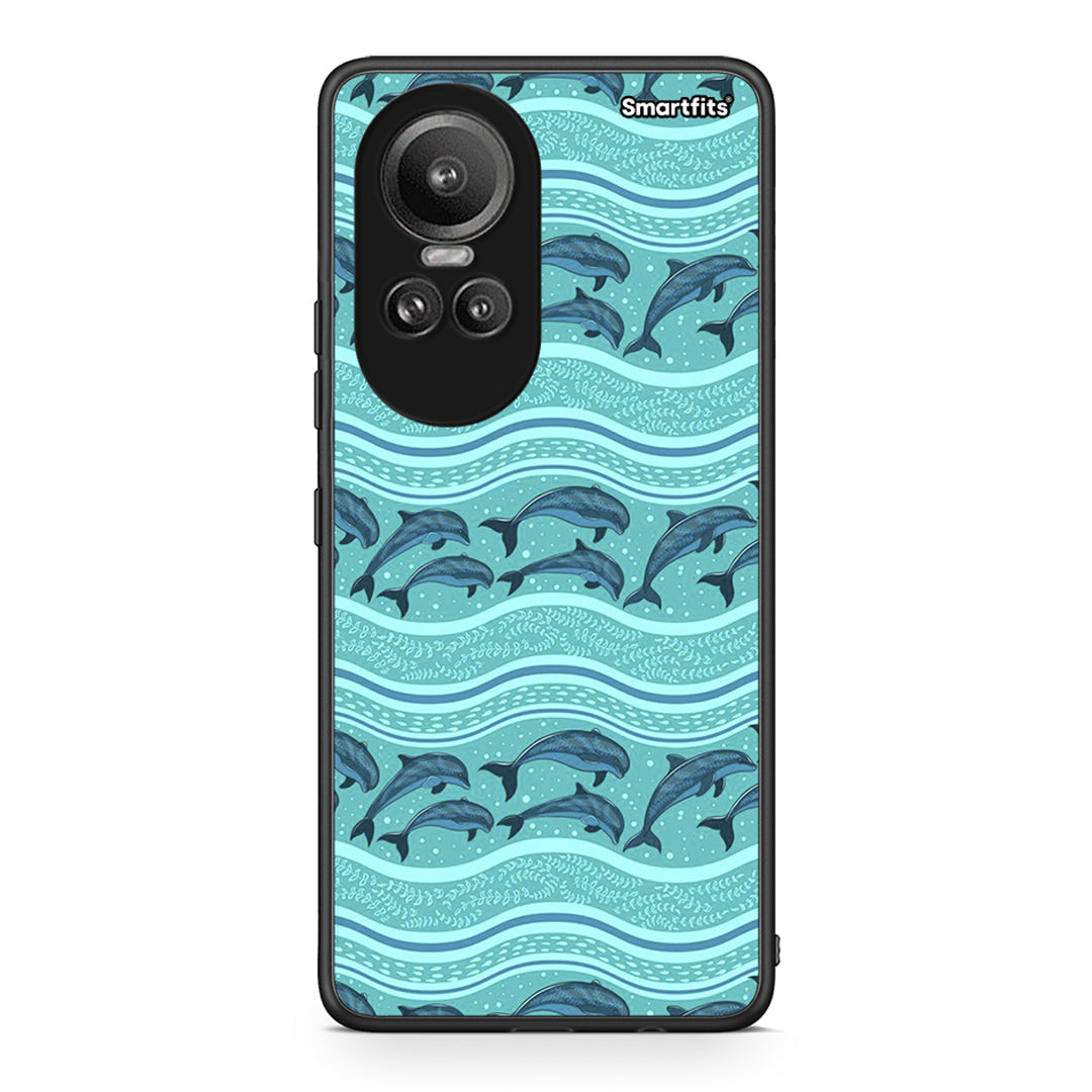 Oppo Reno10 Pro Swimming Dolphins θήκη από τη Smartfits με σχέδιο στο πίσω μέρος και μαύρο περίβλημα | Smartphone case with colorful back and black bezels by Smartfits