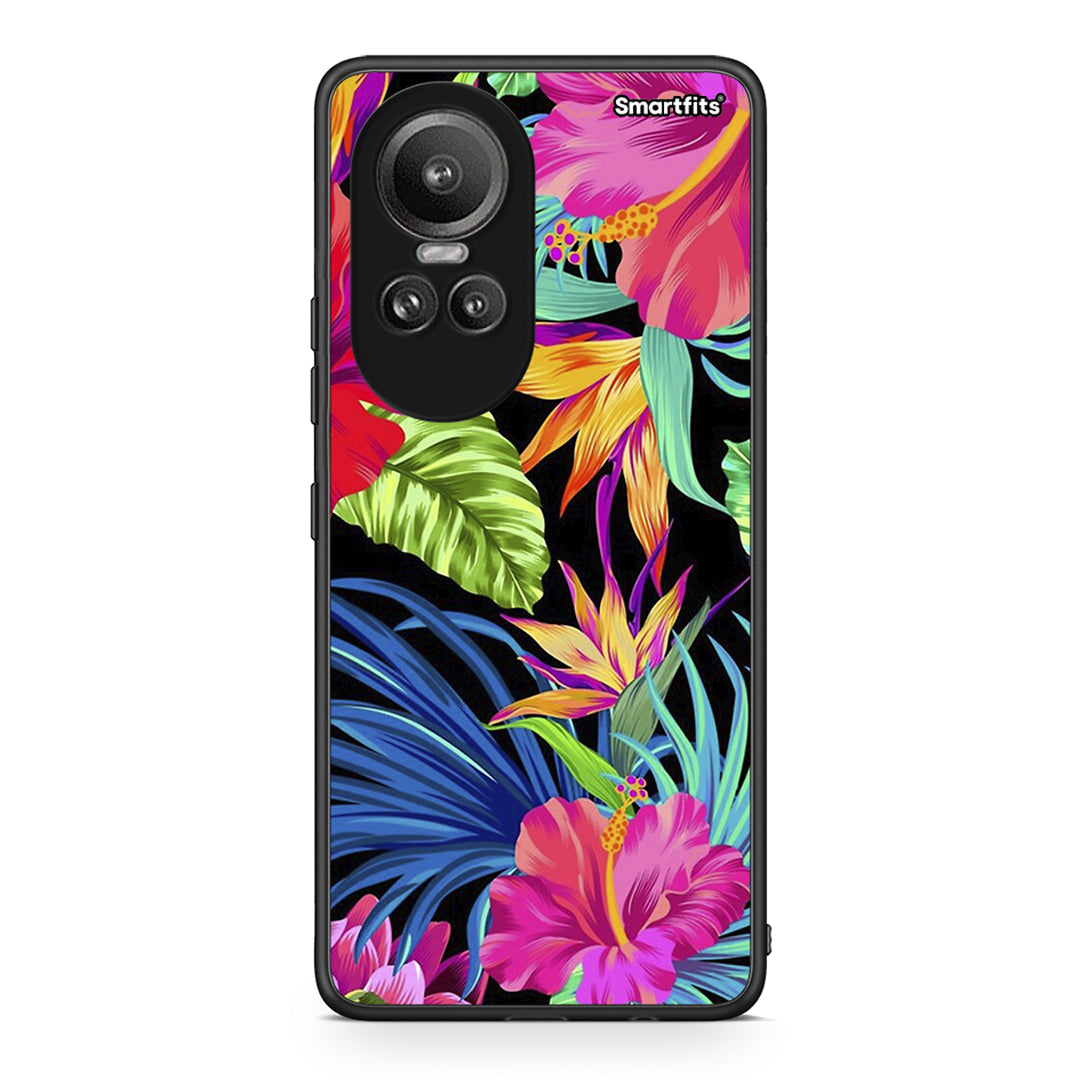 Oppo Reno10 Pro Tropical Flowers θήκη από τη Smartfits με σχέδιο στο πίσω μέρος και μαύρο περίβλημα | Smartphone case with colorful back and black bezels by Smartfits